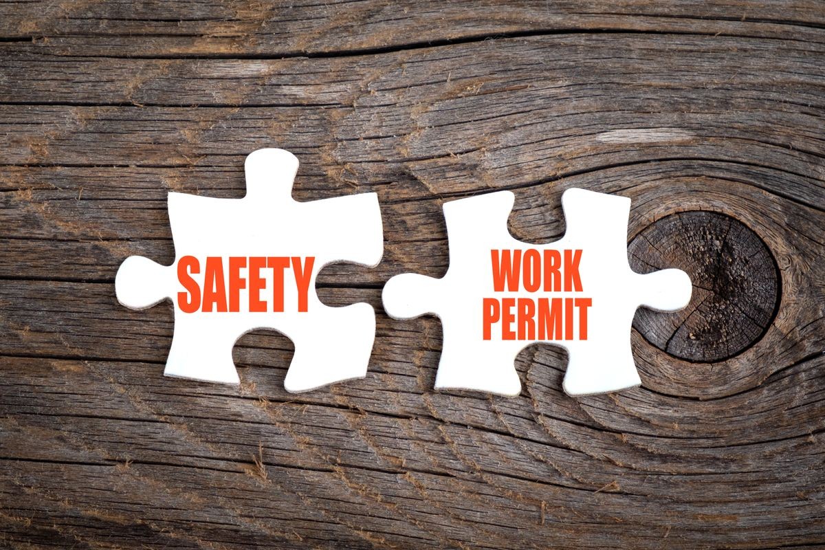 Safety and Work Permit - words on puzzle. Conceptual image.