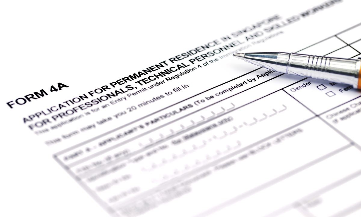 Visa application form details with a ballpoint